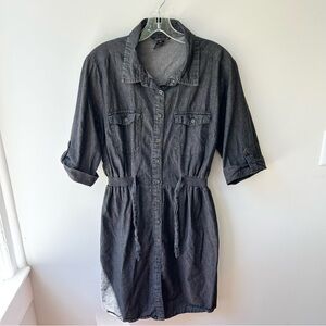 Millennium black cotton denim button down dress
